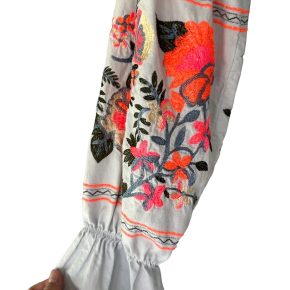 Free People Fleur Du Jour Blue Dress, Floral Embroidery Off Shoulder, Small. - Picture 5 of 9